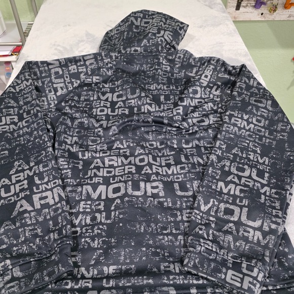 Under Armour Hoodie Mens Med. Black Full Zip Graphic Logo Fleece Jacket - Picture 3 of 3